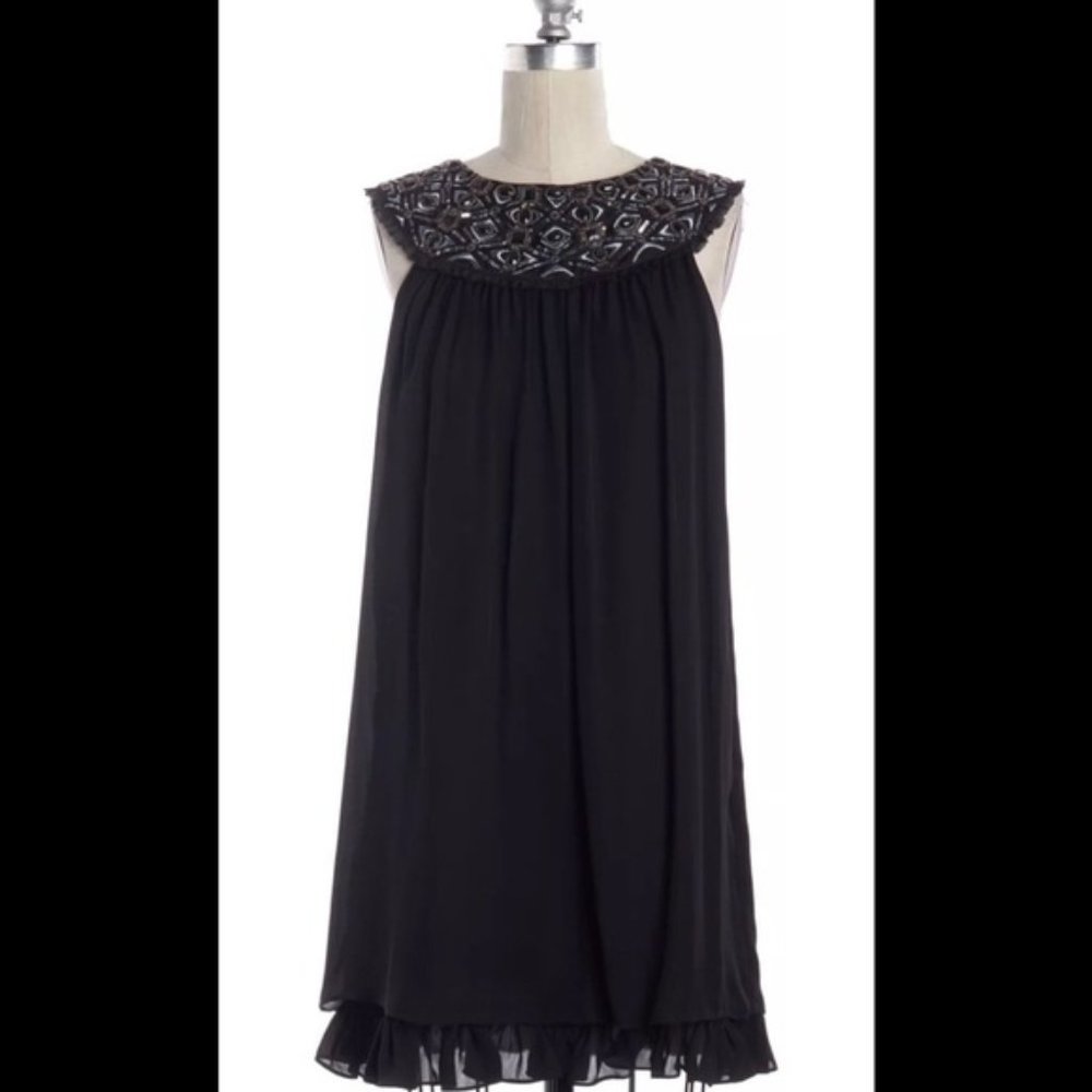 Alice + Olivia Black Jewel Collar Trapeze Dress